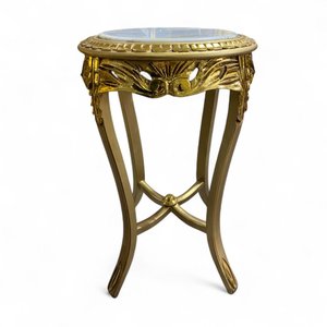 Mesa Auxiliar Clássica Dourada com Tampo em Mármore 67x41x41cm