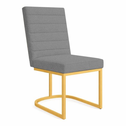 Poltrona Cadeira de Jantar Base de Ferro Mirelle Bordado Horizontal Boucle Grafite