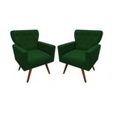 Ver imagem 1 de Kit 2 Poltronas Decorativa Aurora Suede Verde Pés Madeira Mz Decor