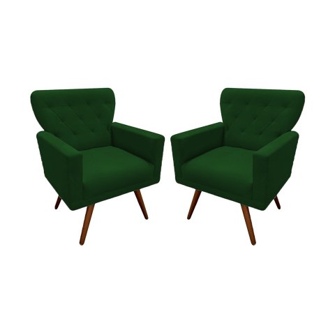 Kit 2 Poltronas Decorativa Aurora Suede Verde Pés Madeira Mz Decor