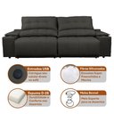 Ver imagem 3 de Sofá com Porta Copos Carregador USB Ret Rec Arizona 2,00m - Netsofas - Chumbo