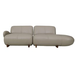 Sofá de Couro Onix 3 Lugares com Chaise Direita Taupe - Mempra - 2