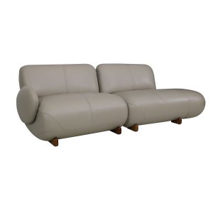 Sofá de Couro Onix 3 Lugares com Chaise Direita Taupe - Mempra