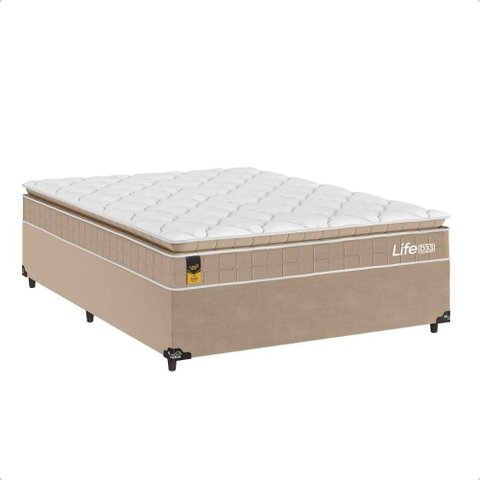 Cama Box Casal + Colchão Life D33 Pillow Top 61x138x188cm - Bege - e-Shop Casa