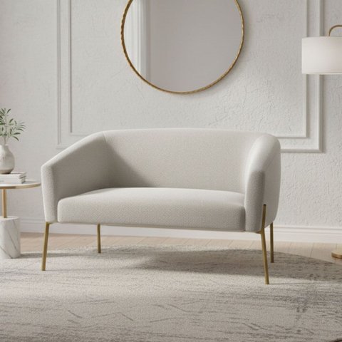 Sofá 2 Lugares Namoradeira Pé de Ferro Dourado Stella Bouclê D03 - D’Rossi