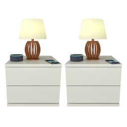 Kit 2 Mesas de Cabeceira 2 Gavetas 30 Cm Mdf Branco - 1