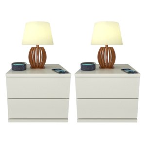 Kit 2 Mesas de Cabeceira 2 Gavetas 30 Cm Mdf Branco