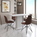 Ver imagem 1 de Mesa Jantar Londres Tampo Branco 120cm 4 Cadeiras Ferro Preto Estofado Caramelo