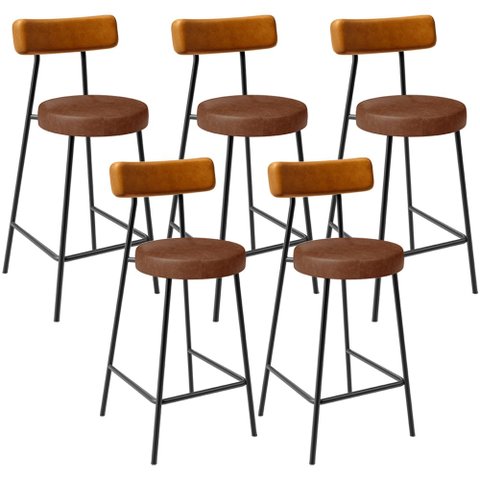 Kit 05 Banquetas Baixa Cozinha Sala Jantar Bancada Milão L02 Couríssimo Whisky Marrom - Lyam Decor L