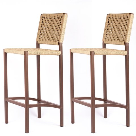 Banqueta Corda Nautica Marrom Varada Sacada Sala Balcão KIT2 Pintura Epóxi