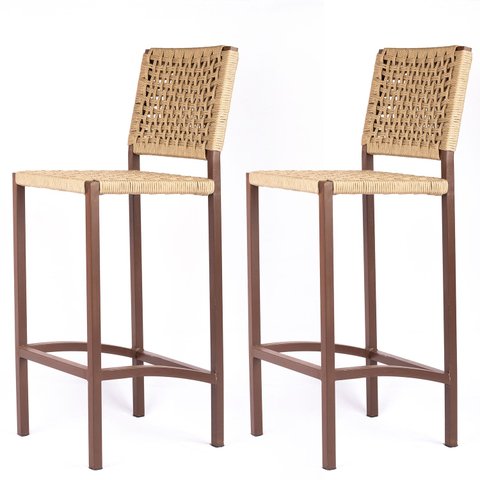 Banqueta Corda Nautica Marrom Varada Sacada Sala Balcão KIT2 Pintura Epóxi