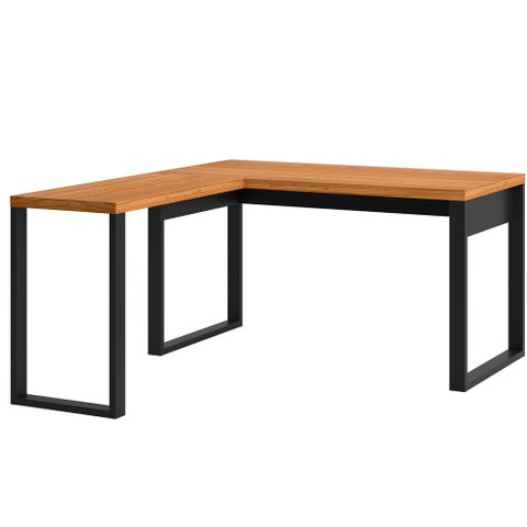 Mesa Escritório em L Estilo Industrial F22 Freijó/preto Fosco - Pradel