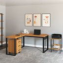 Ver imagem 3 de Mesa Escritório em L Estilo Industrial F22 Freijó/preto Fosco - Pradel