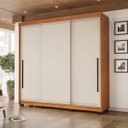Ver imagem 1 de Roupeiro Valência 3 Portas Correr 4 Gavetas 217x213cm Freijó/Creme 240837