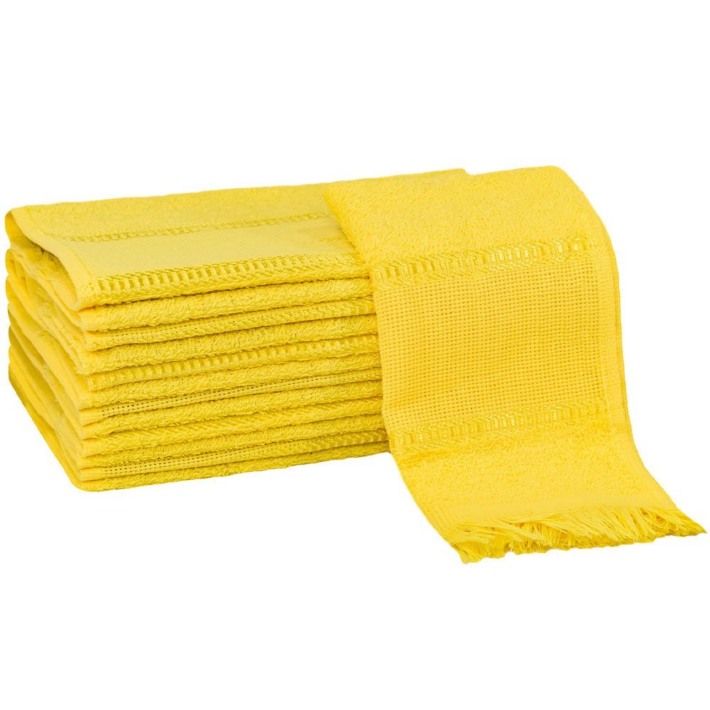 Kit 12 Toalhas Social Bordar Ponto Cruz Escola de Mão Perfeito Estilo Amarelo