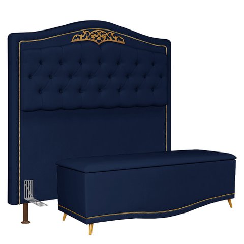 Cabeceira Cama Box Casal 140cm Com Calçadeira Baú Imperial J02 Suede Azul - Mpozenato