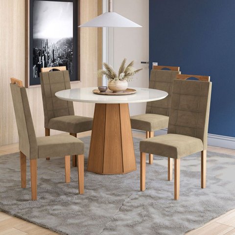 Mesa de Jantar 4 Lugares Dafine com Vidro Canela/off White/bege - Kappesberg Jantar