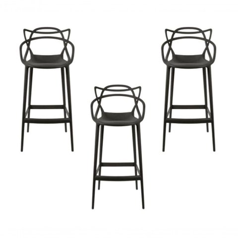 Conjunto C/3 Banqueta Allegra Alta Master Preta Cozinha Americana Balcão Polipropileno