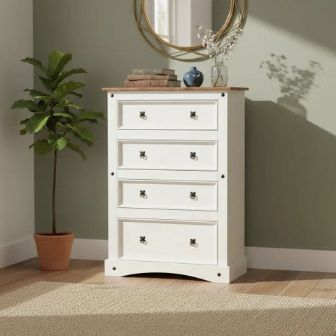 Cômoda 4 Gavetas Madeira Maciça Branco