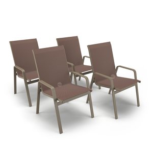 Kit 4 Cadeiras Riviera Piscina Alumínio Fendi Tela Marrom