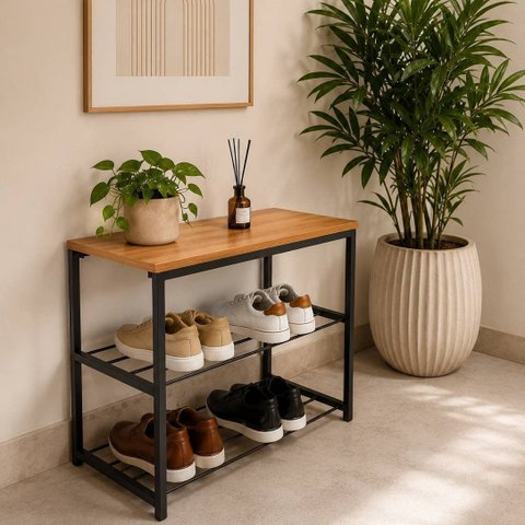 Sapateira Industrial Vero Organizador Sapatos Tampo Base de Aço Resistente Preto/Cedro Lh Móveis