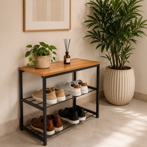 Sapateira Industrial Vero Organizador Sapatos Tampo Base de Aço Resistente Preto/Cedro Lh Móveis