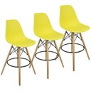 Ver imagem 1 de Kit 3 Banquetas Charles Eames Eiffel Wood Design Base Fixa Madeira - Amarela