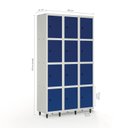 Ver imagem 2 de Armário Roupeiro Locker Guarda-Volume de Aço 12 Portas Pequenas com Fecho para Cadeado Vestiário Academia Azul/Cinza