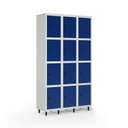 Ver imagem 1 de Armário Roupeiro Locker Guarda-Volume de Aço 12 Portas Pequenas com Fecho para Cadeado Vestiário Academia Azul/Cinza