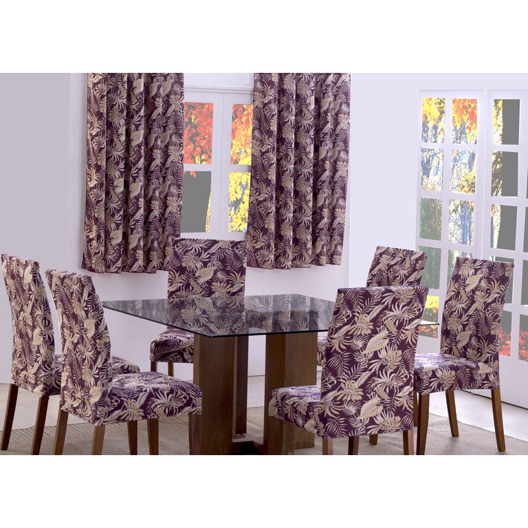 Capas De Cadeira 06 Lugares Floral Vinho