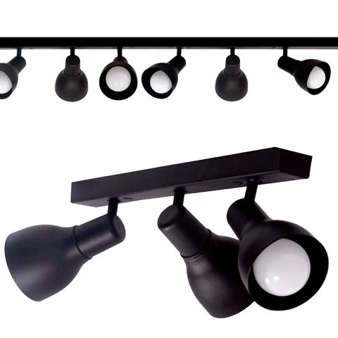 Trilho Eletrificado 84cm 6 Spots E27 Led Comum C/ Conector/emenda Cor:preto