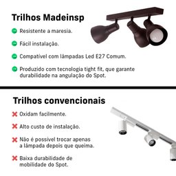 Trilho Eletrificado 84cm 6 Spots E27 Led Comum C/ Conector/emenda Cor:preto - 10