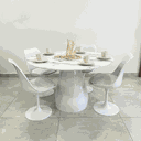 Ver imagem 4 de Mesa de Jantar Cone Balonê Redonda 130 cm Tampo Marmorizado Carrara Base Branca Mesa de Jantar Cone