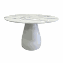 Ver imagem 1 de Mesa de Jantar Cone Balonê Redonda 130 cm Tampo Marmorizado Carrara Base Branca Mesa de Jantar Cone