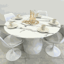 Ver imagem 2 de Mesa de Jantar Cone Balonê Redonda 130 cm Tampo Marmorizado Carrara Base Branca Mesa de Jantar Cone