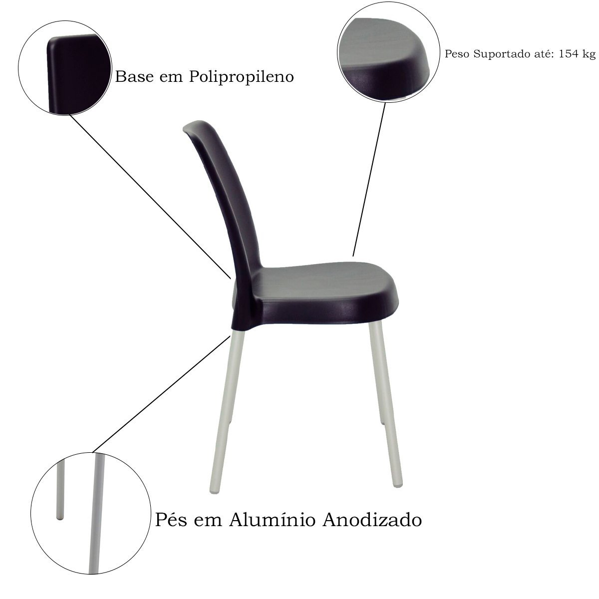 Conjunto 4 Cadeiras Plástica Vanda com Pernas de Alumínio Anodizadas- Tramontina - Preto 92053/909 - 4