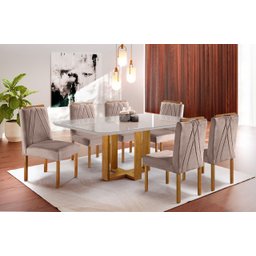 Conjunto Sala de Jantar Lisy 6 Lugares Mesa e Cadeiras Madeira Maciça Veludo Nude - 2