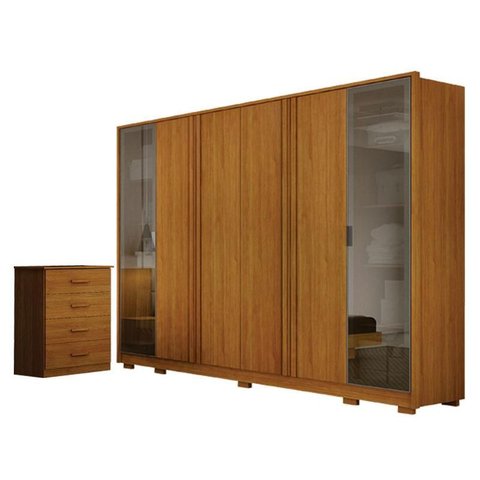 Guarda Roupa Casal Prime 6 Portas com Cômoda Rubi 4 Gavetas Cinamomo – Leifer