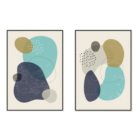 kit com 2 Quadros Decorativos Abstratos com Moldura e Vidro para Sala Quarto Escritório e Clínica 52