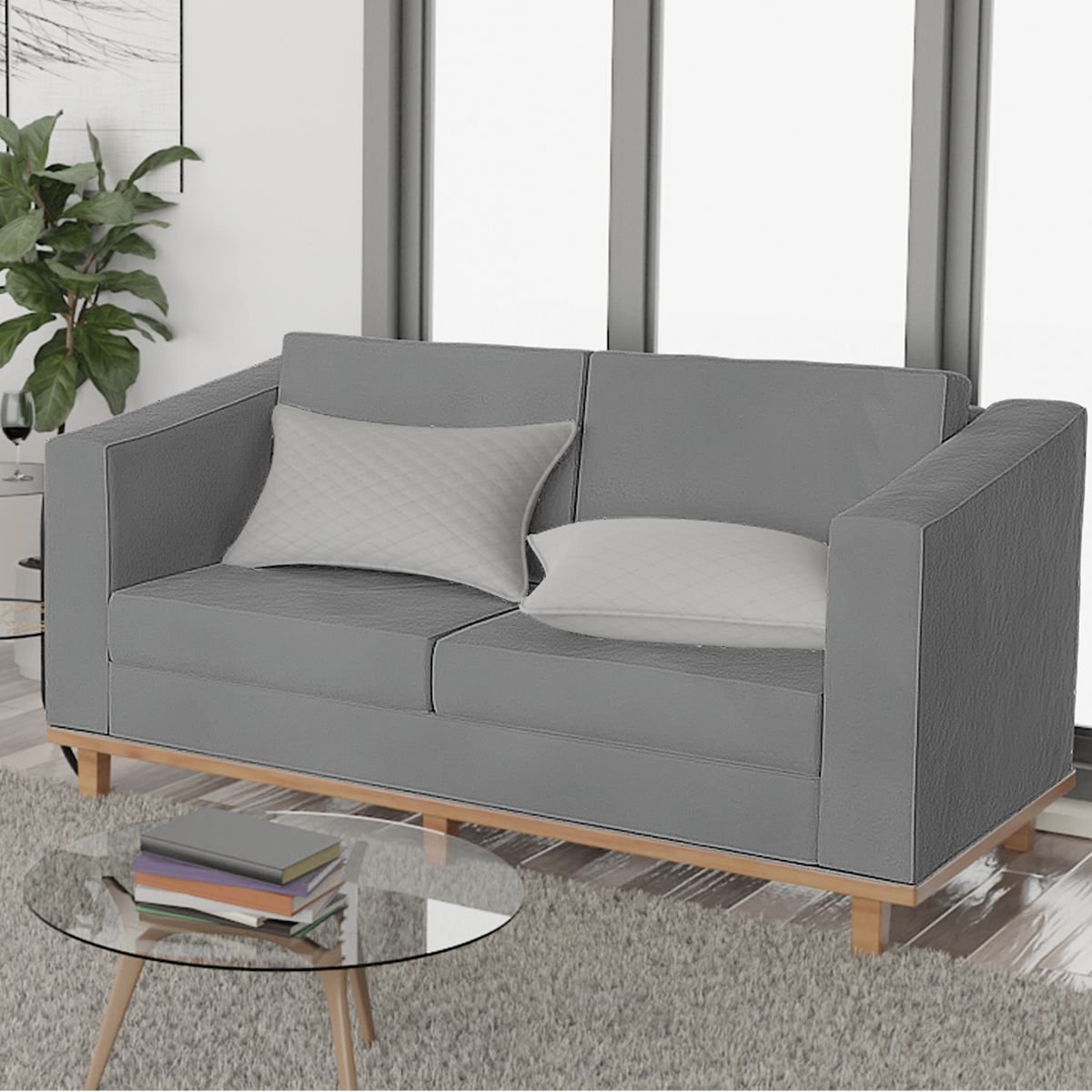 Kit Sofá 2 Lugares e 2 Poltronas Europa Suede Cinza ADJ Decor - 2