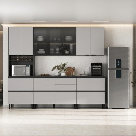 Cozinha Completa Itatiaia Lumina 270cm em Madeira MDF Grafite-Fendi