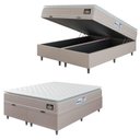 Ver imagem 1 de Cama Box Baú Casal Queen Colchão Espuma D33 Pillow Top Millenium 158x198x60cm Suede Bege/branco