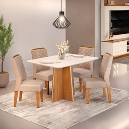 Conjunto Sala de Jantar Mesa Tampo Vidro 4 Cadeiras Dj Móveis Vanda Carvalho Lidia Kraft - 1