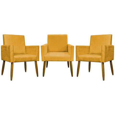 Kit 3 Poltronas Decorativas Confortáveis para Sala Mari Suede Cores