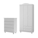 Ver imagem 1 de Conjunto Cômoda e Roupeiro Lara MDF Branco Infantil Quarto Completo Organizador Moderno Criança