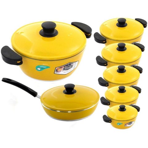 Jogo de Panelas 7 Peças Gulê Alumínio Fundido Amarelo