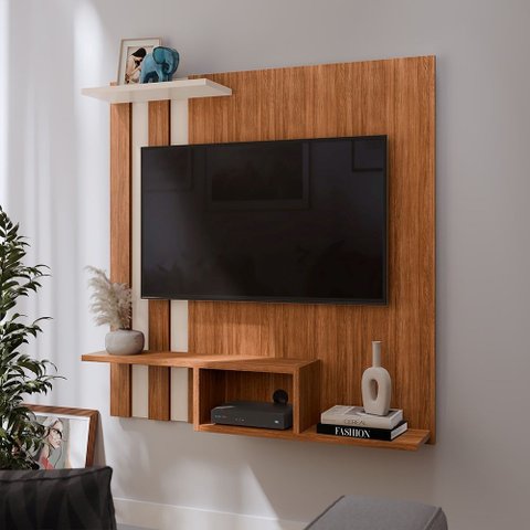 Painel Suspenso Home TV até 32 Polegadas Nichos Prateleira Itália:Cedro/Off White