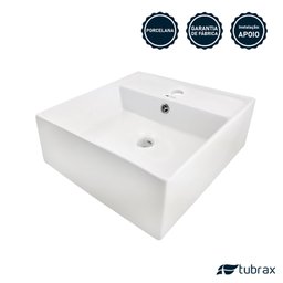 Cuba Lavabo Banheiro em Cerâmica Louça Quadrada Branca Apoio Tubrax - 2