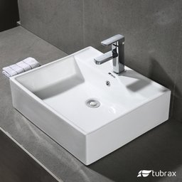 Cuba Lavabo Banheiro em Cerâmica Louça Quadrada Branca Apoio Tubrax - 6