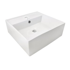Cuba Lavabo Banheiro em Cerâmica Louça Quadrada Branca Apoio Tubrax